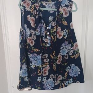 Daniel Rainn Navy Floral Button-Front Sleeveless Blouse